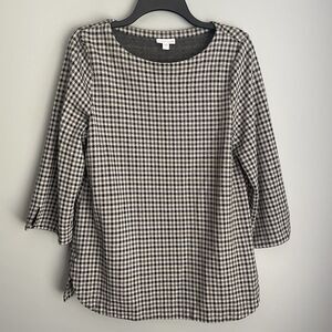 J Jill Ponte Shirt Size Medium Gray/Black Plaid Viscose Rayon Nylon Knit Heavy